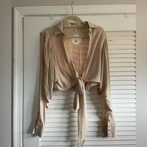 NWT Thanne Light Beige Tie-Front Blouse